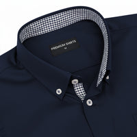 Navy Blue Satin Check Contrast Collar Shirt for Men