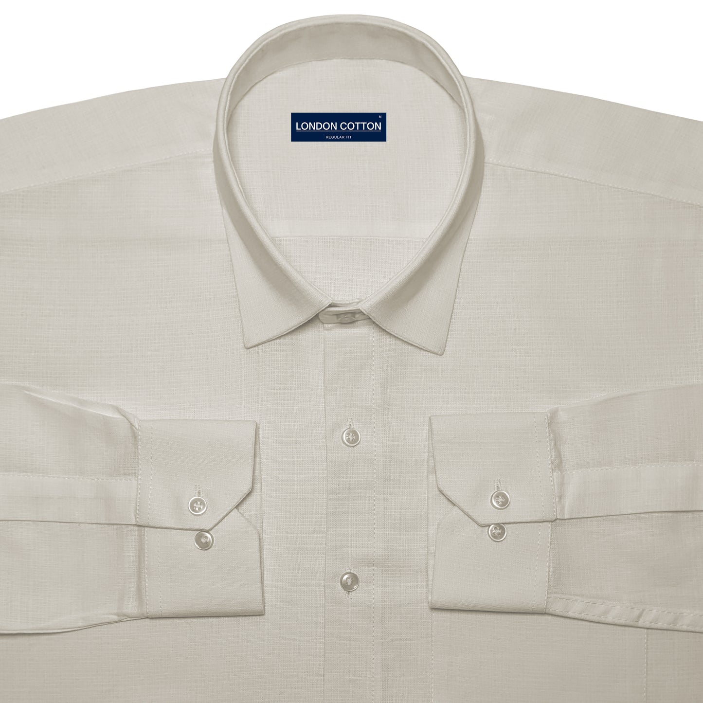 Beige Textured Linen Shirt For Men