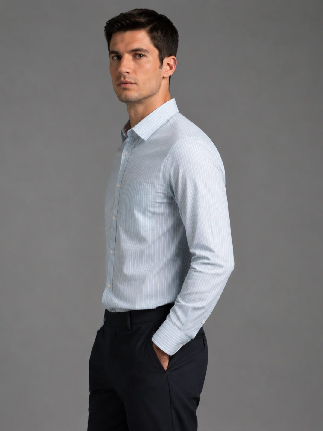 Firozi Blue Pinstripe Oxford Shirt For Men