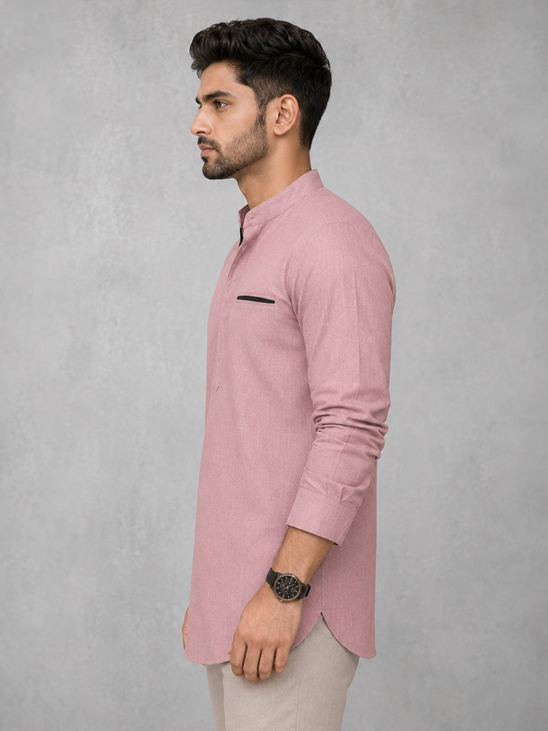 Urban Fit Rose Gold Short Linen Kurta For Men