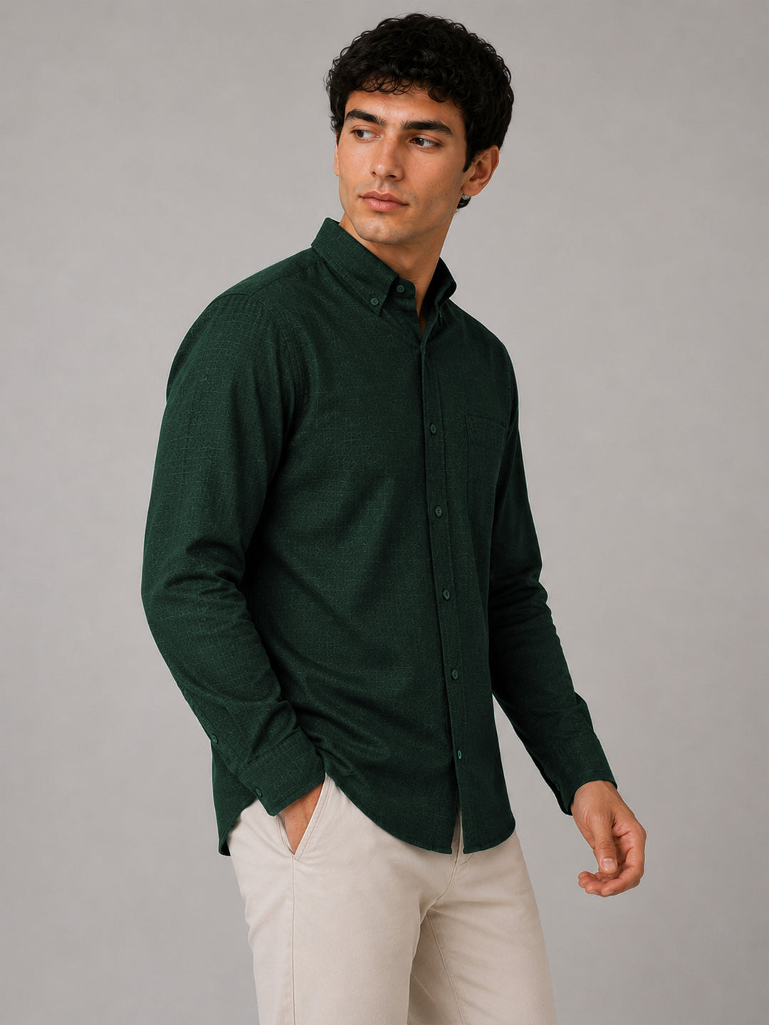 Bottle Green Linear Linen Shirt