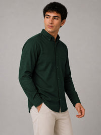 Bottle Green Linear Linen Shirt