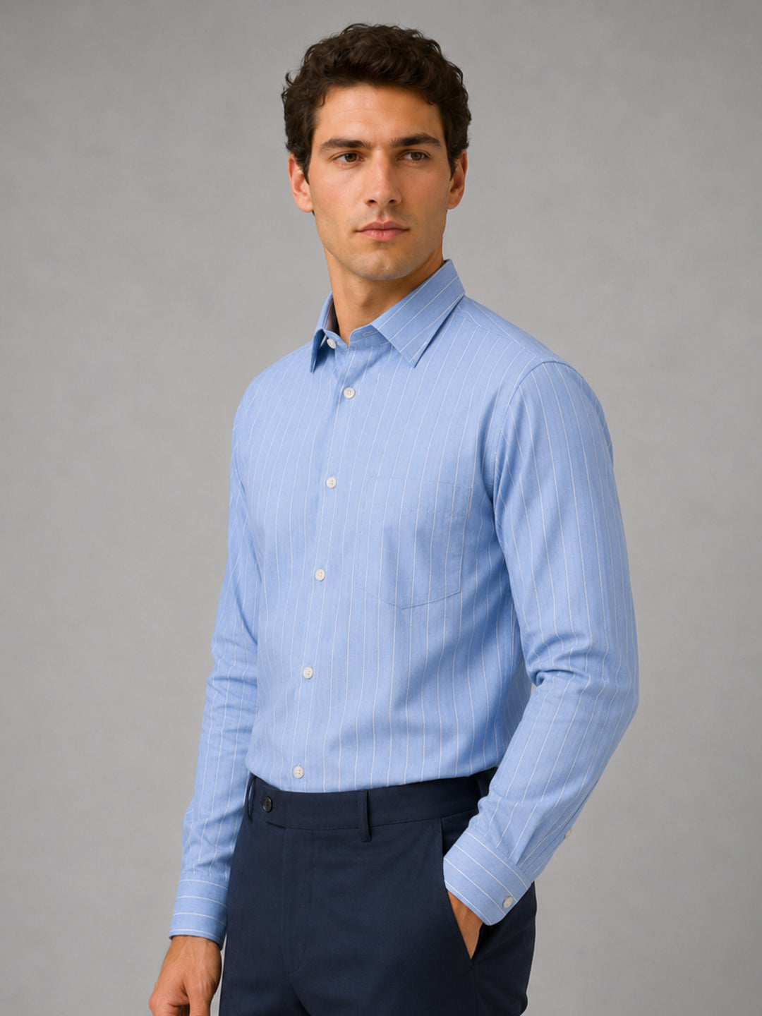 Blue Pinstripe Oxford Shirt For Men