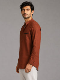 Urban Fit Maroon Short Linen Kurta For Men