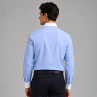 White Collar Denim Blue Oxford Cotton Shirt For Men