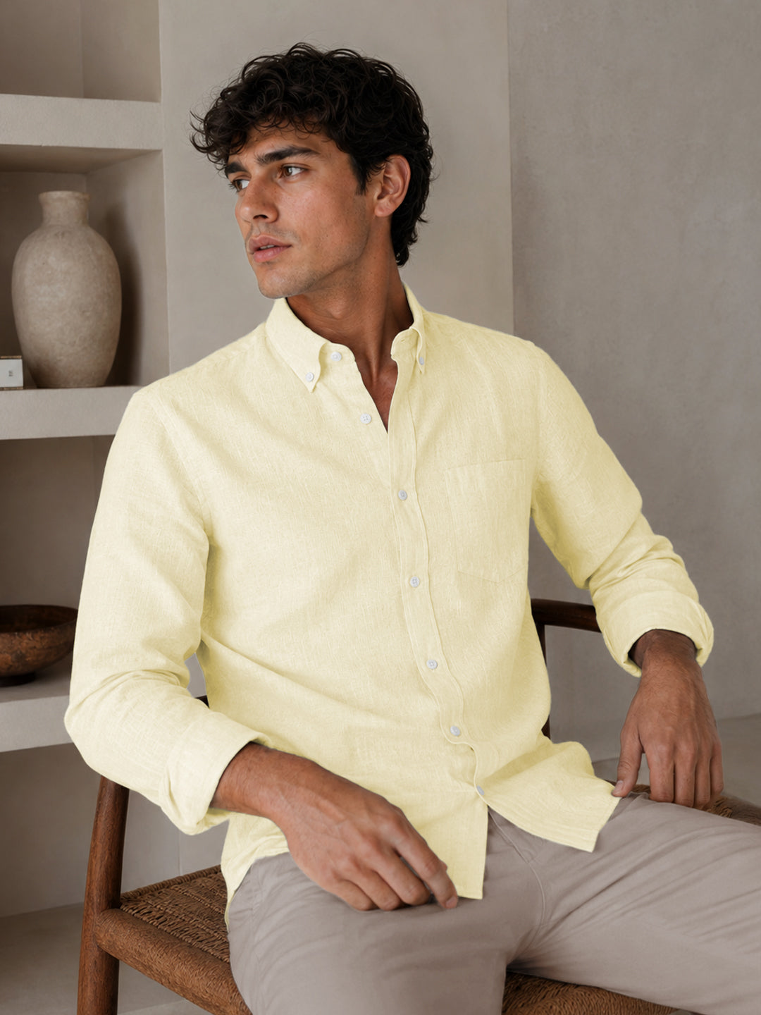 Lemon Down Button Casual Linen Shirt