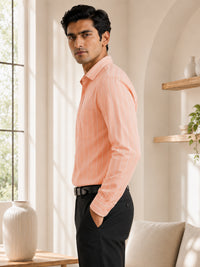 Soft Peach Pinstripe Oxford Shirt For Men