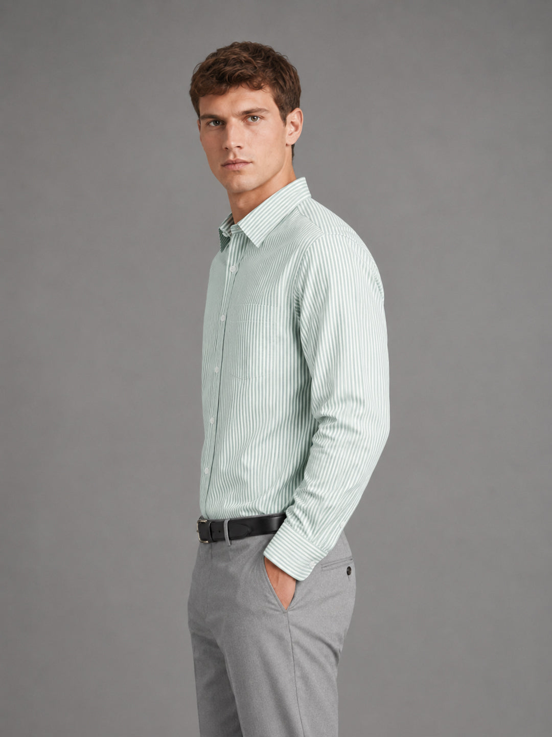 Light Green Stripe Oxford Shirt For Men