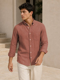 Maroon Down Button Casual Linen Shirt