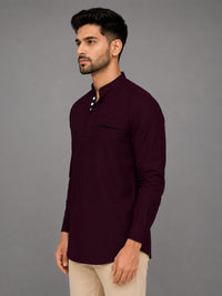 Urban Fit Wine Short Linen Kurta For Men