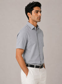Half Sleeve Paper Cotton Silver Shirt for Men