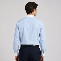 White Collar Sky Blue Oxford Cotton Shirt For Men
