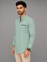 Urban Fit Sea Green Short Linen Kurta For Men