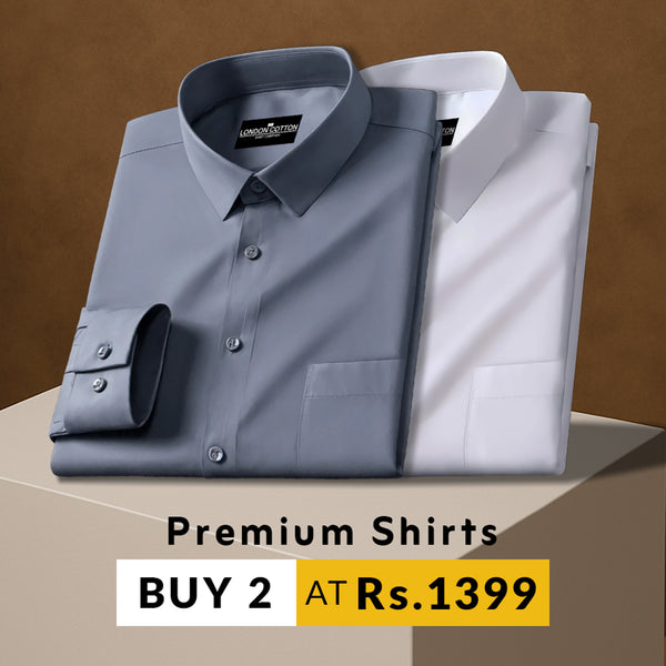 Pack of 2 Premium Cotton Solid Shirt for Man (Dark Grey, White)