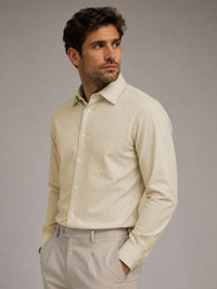 Cream Pinstripe Oxford Shirt For Men