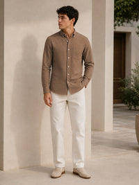 Brown Down Button Casual Linen Shirt