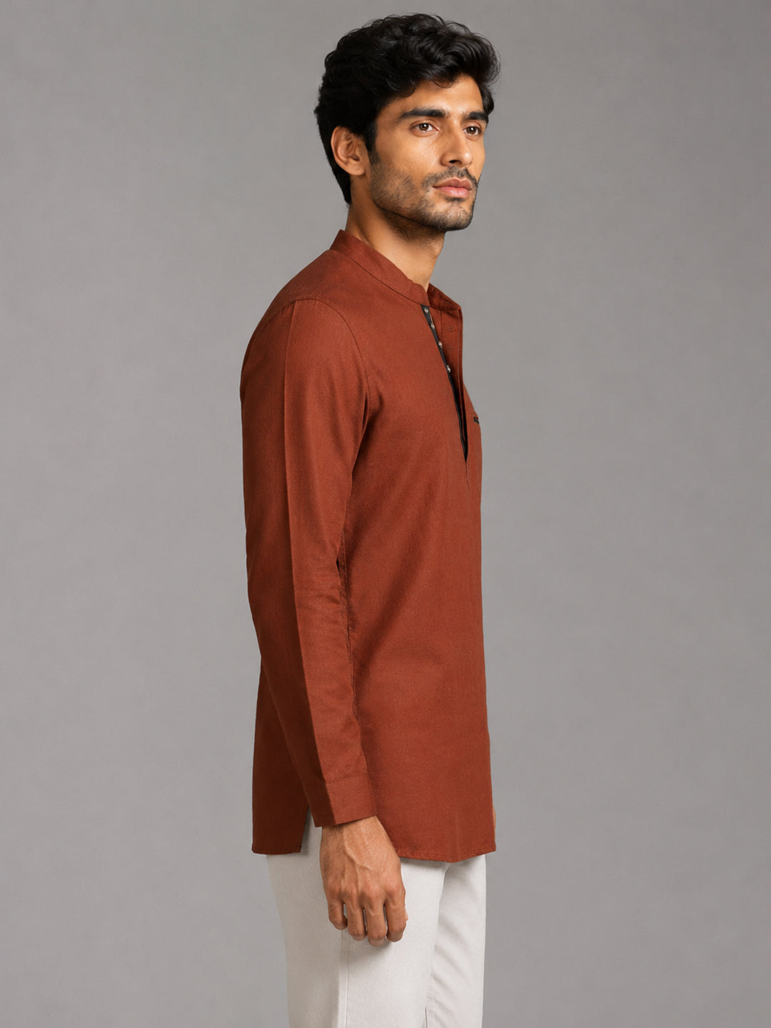 Urban Fit Maroon Short Linen Kurta For Men