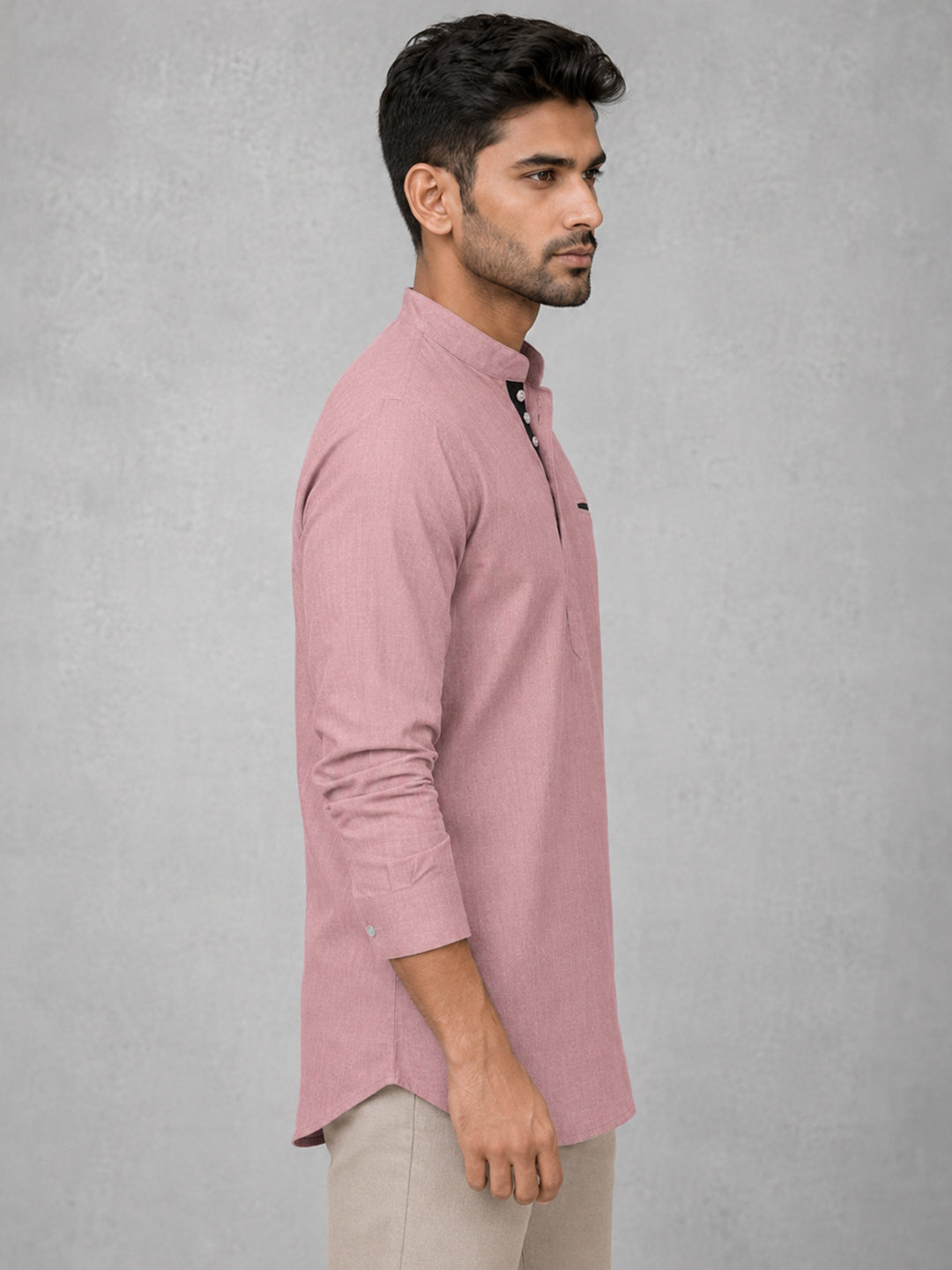 Urban Fit Rose Gold Short Linen Kurta For Men