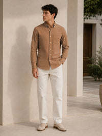 Dusty Brown Down Button Casual Linen Shirt