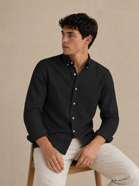 Black Down Button Casual Linen Shirt