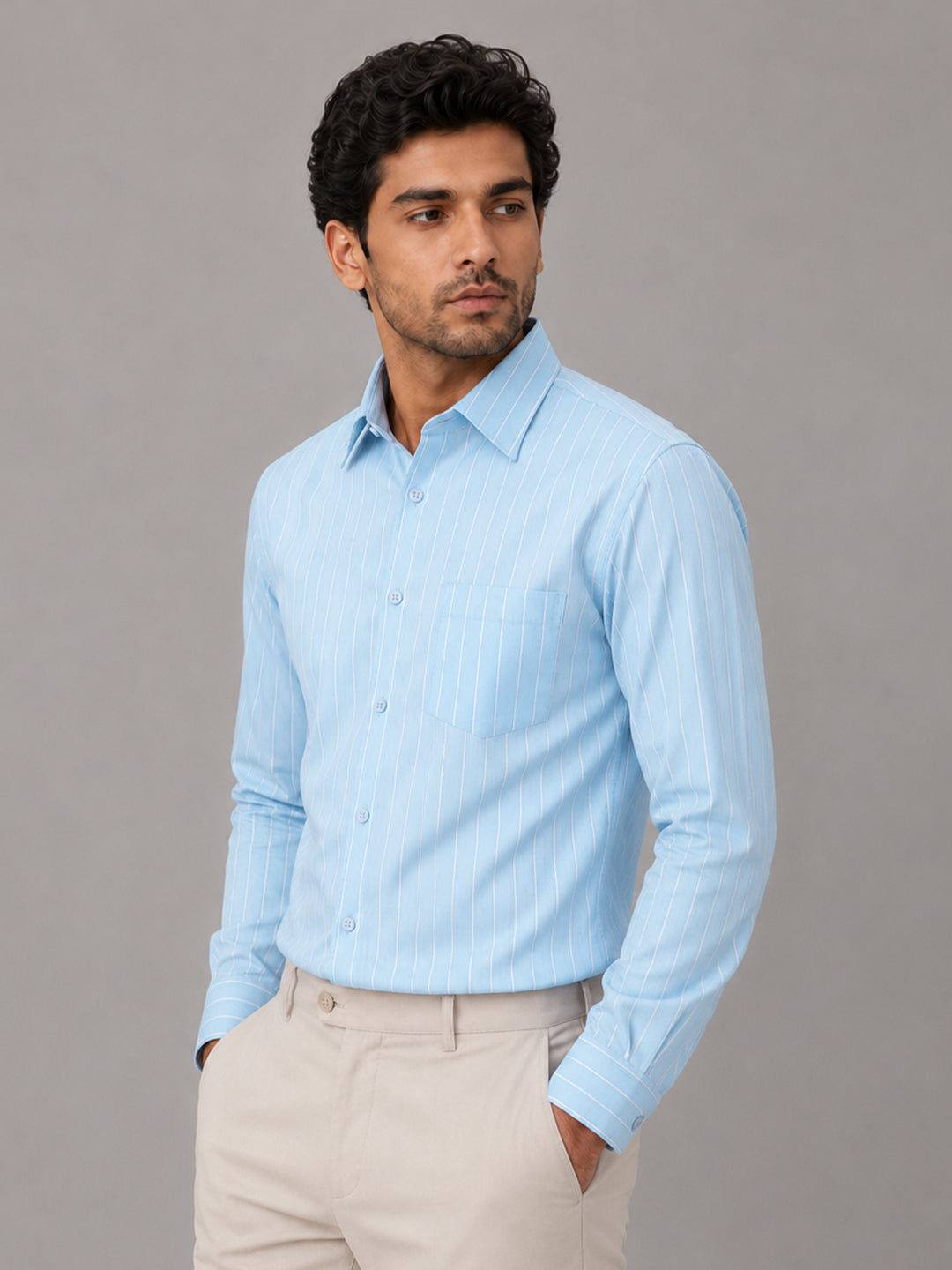 Sky Blue Pinstripe Oxford Shirt For Men