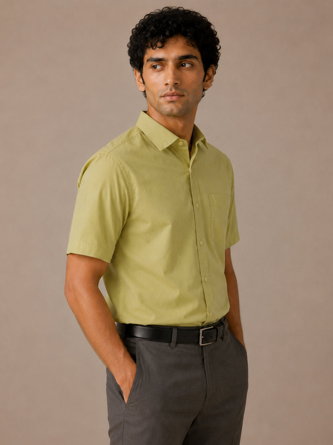 Half Sleeve Paper Cotton Light Green Shirt for Men
