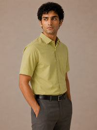 Half Sleeve Paper Cotton Light Green Shirt for Men