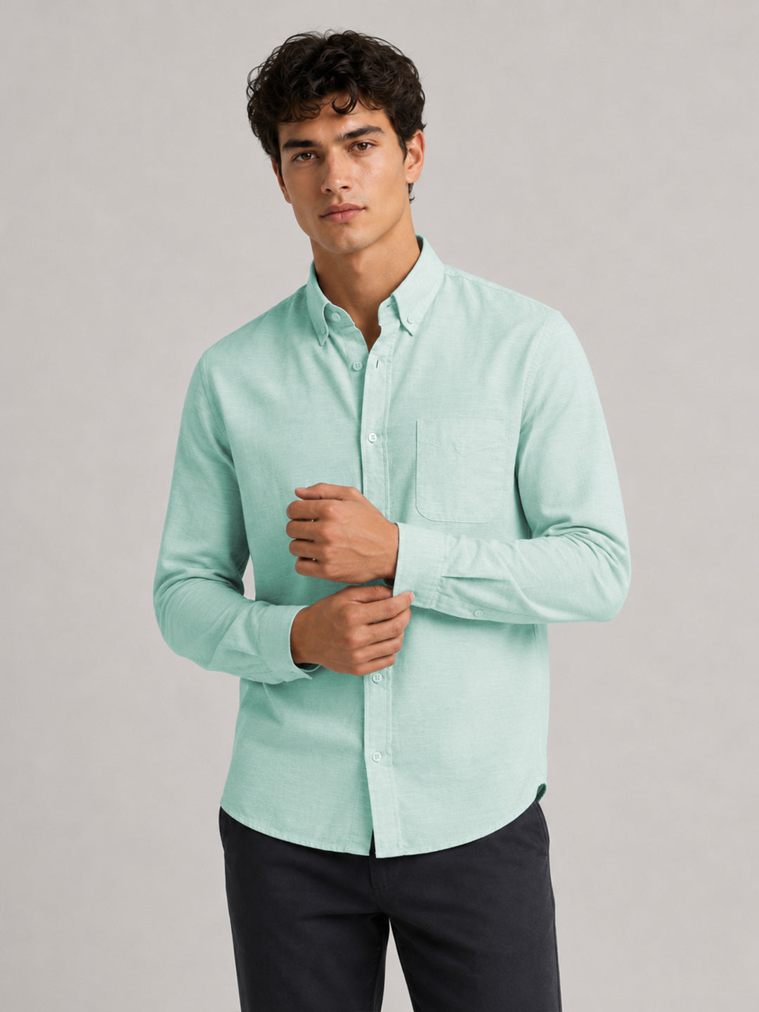 Turkish Blue Linear Linen Shirt