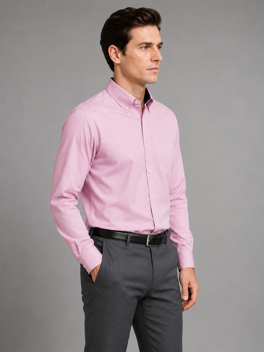 Light Pink Satin Contrast Collar Shirt for Men