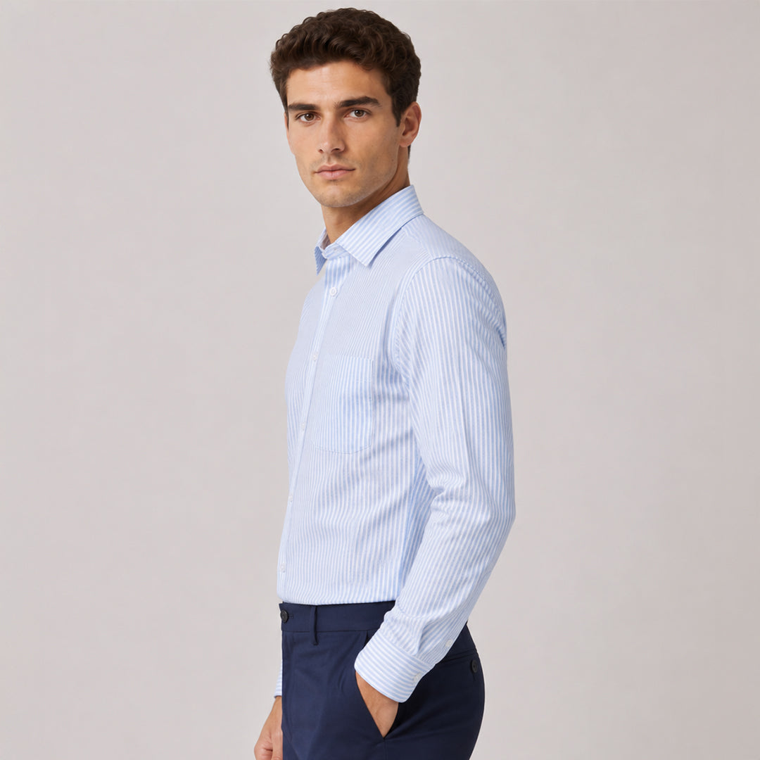 Cambridge Blue Stripe Oxford Premium Cotton Shirt For Men