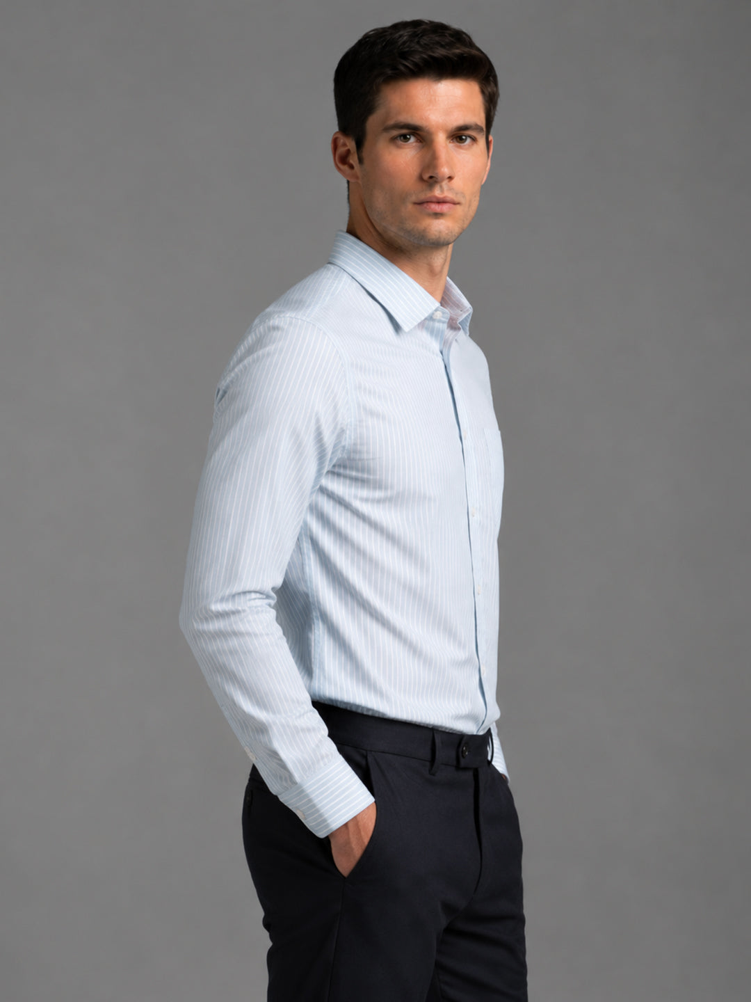 Firozi Blue Pinstripe Oxford Shirt For Men