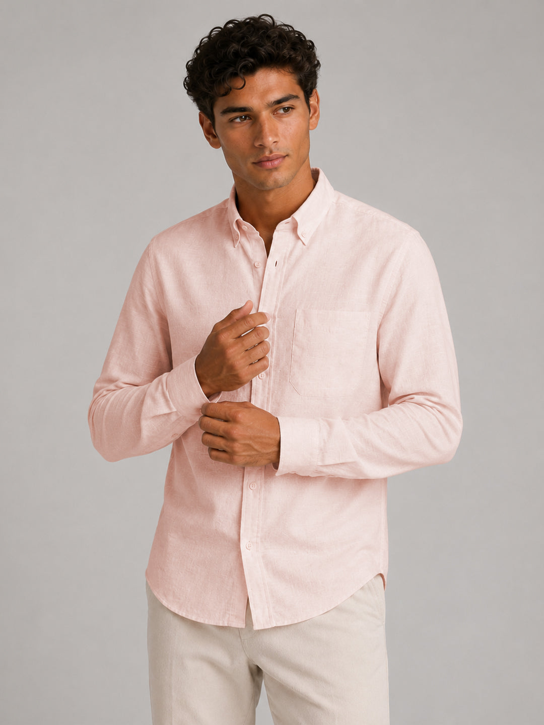 Peach & Turkish Blue Linear Linen Pack of 2 Shirt