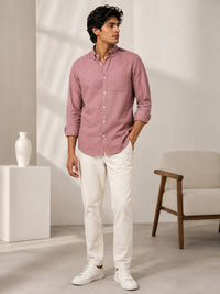 Casual Oxford Cotton Maroon Shirt For Men