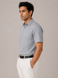 Half Sleeve Paper Cotton Silver Shirt for Men