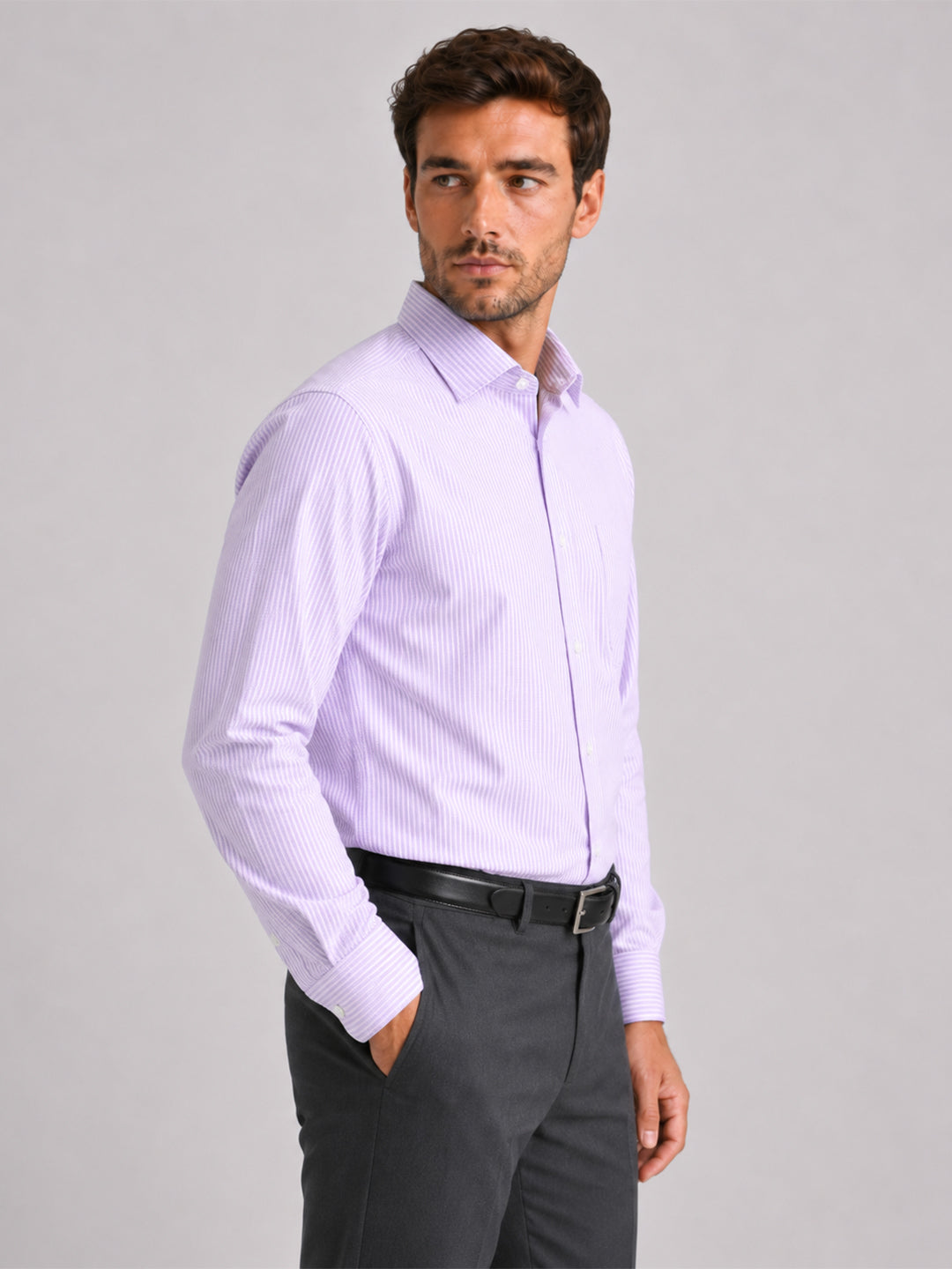 Purple Stripe Oxford Shirt For Men