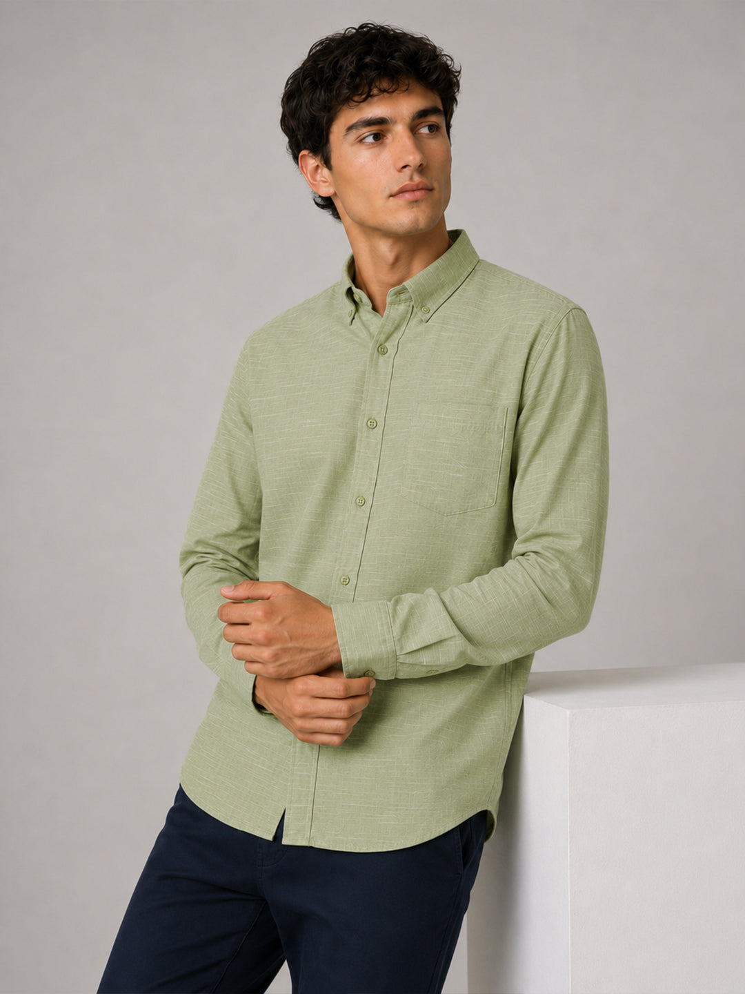 Soft Sage Linear Linen Shirt