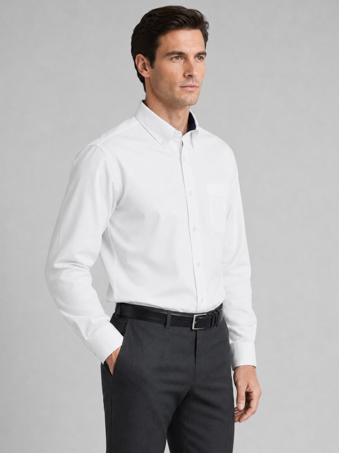 White Satin Contrast Collar Shirt for Men