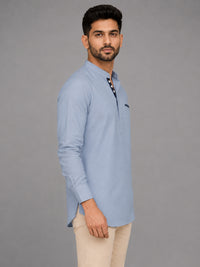 Urban Fit Light Blue Short Linen Kurta For Men