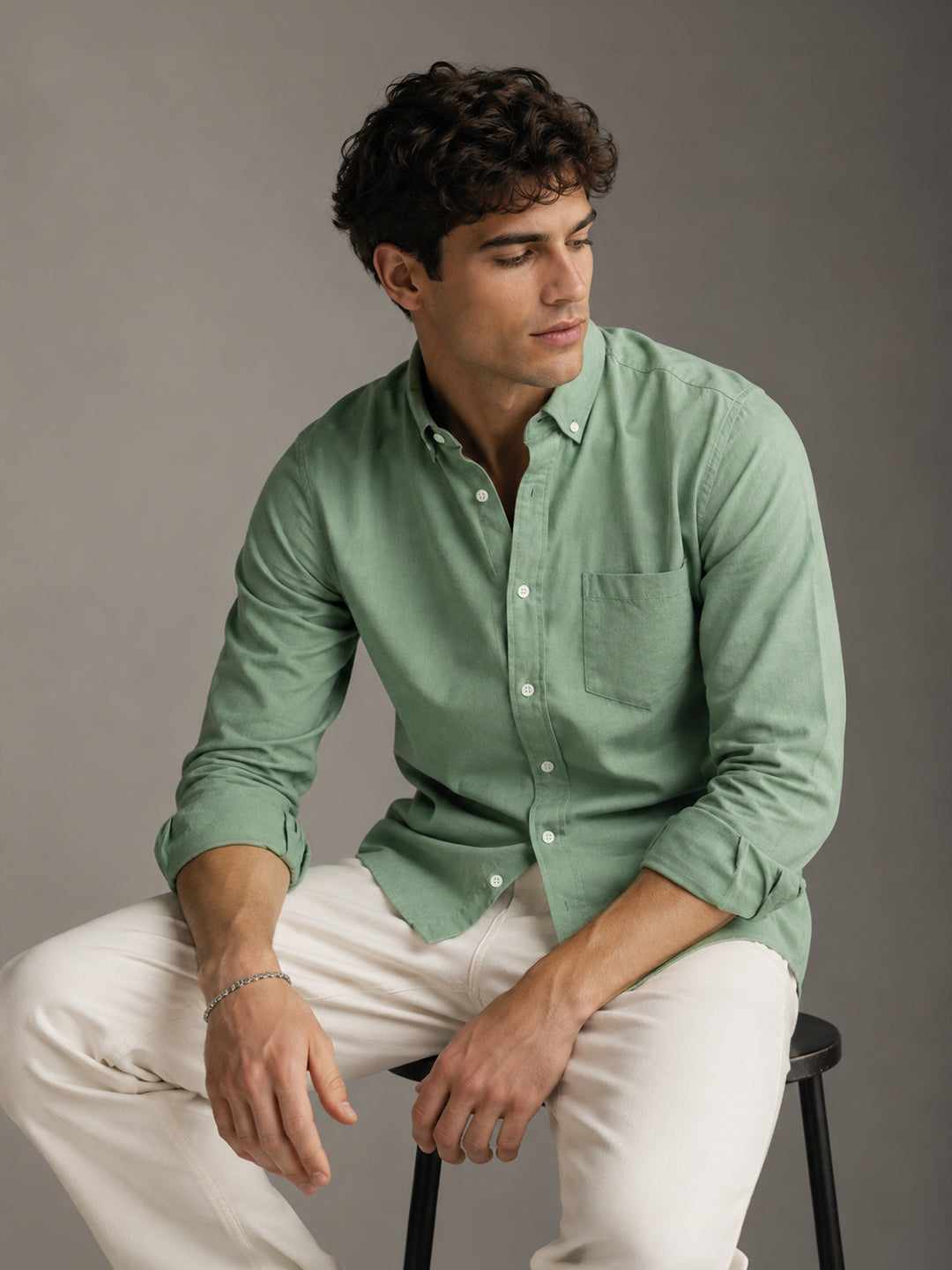 Casual Oxford Cotton Sea Green Shirt For Men
