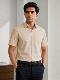 Half Sleeve Paper Cotton Cream Shirt for Men