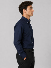 Navy Blue Satin Contrast Collar Shirt for Men