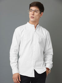 Chinese Collar White Tailored Fit Cotton Casual Shirt for Man