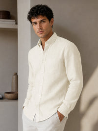 Off White Down Button Casual Linen Shirt