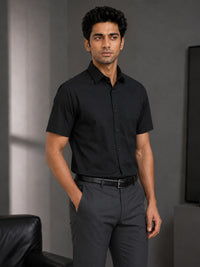 Half Sleeve Paper Cotton Black Shirt for Men