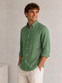 Green Down Button Casual Linen Shirt
