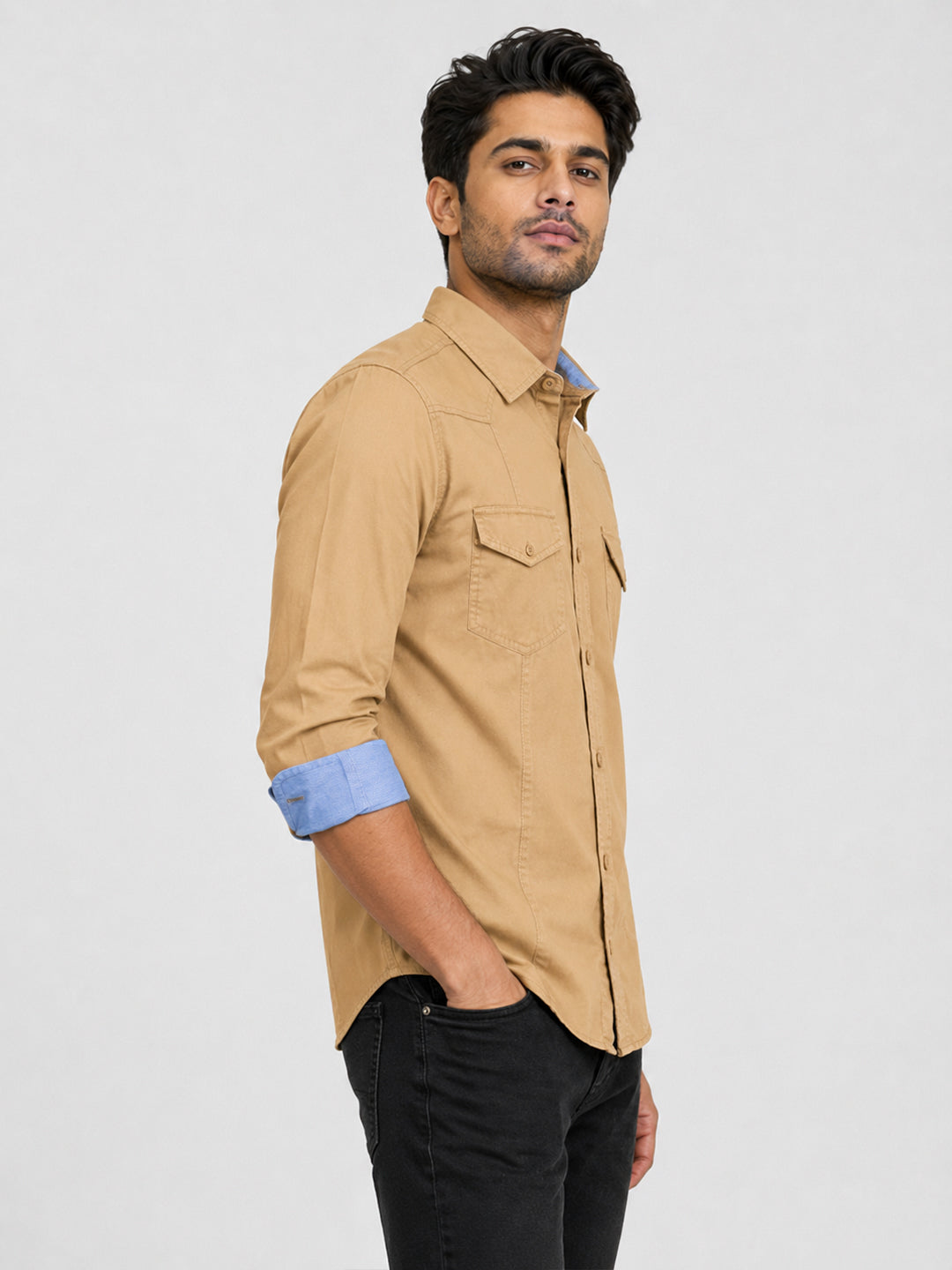 Pack Of 2 Cargo Style Cream & Brown Shirt