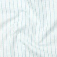 Close-up of fabric with light blue vertical stripes on a white background