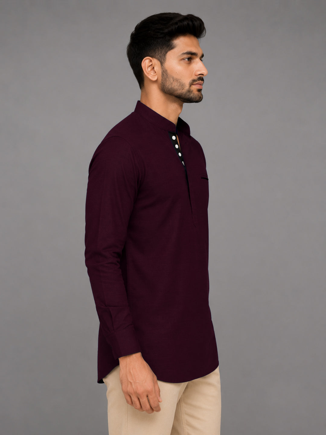 Urban Fit Wine Short Linen Kurta For Men