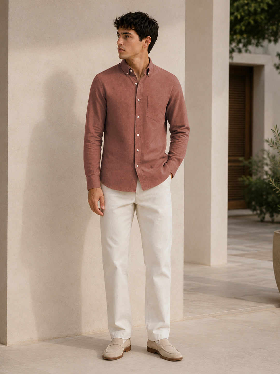 Maroon Down Button Casual Linen Shirt