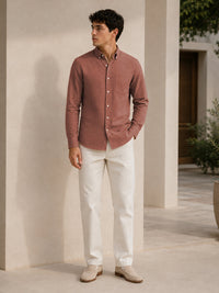 Maroon Down Button Casual Linen Shirt